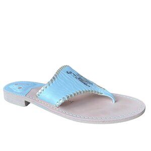 Jack Rogers White Leather Maine Coon Cat Embroidered Flat Thong Sandal Size 8.5